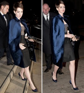 Anne Hathaway in Altuzarra with a Burberry cape