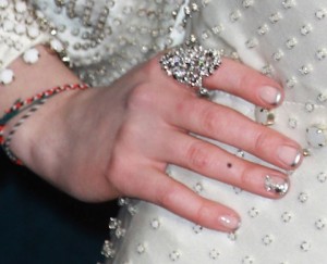 Anne Hathaway silver French manicure