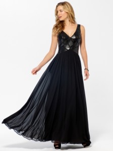 Caché Black Faux Leather Pieced Gown