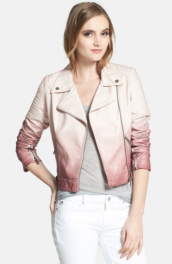 Pink Leather Moto Jacket - Jacket